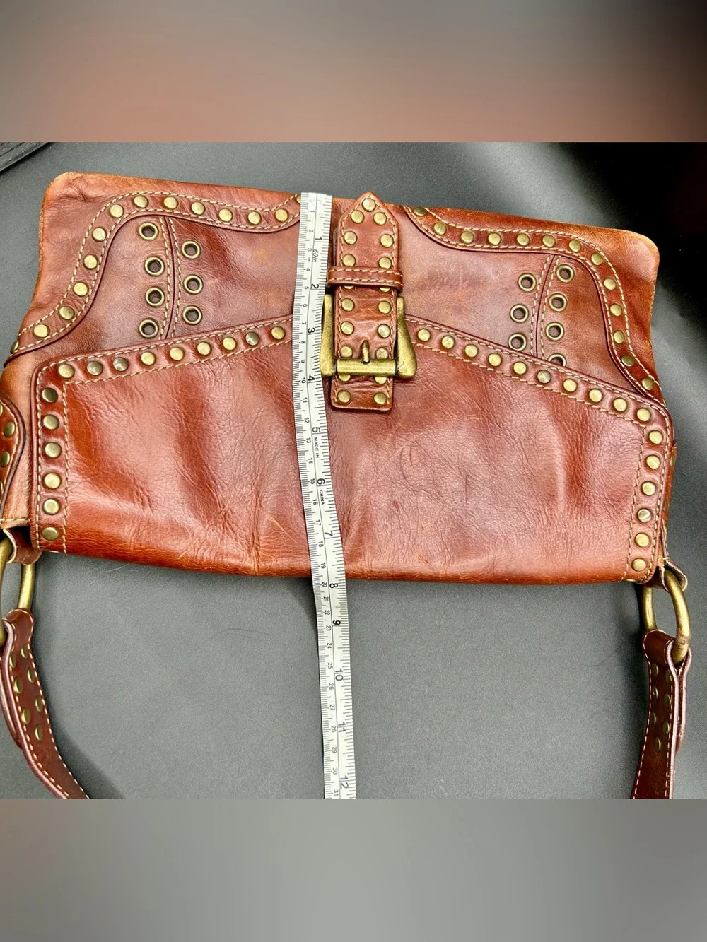 VINTAGE VIA SPIGA Shoulder Bag Tan-Cognac Leather.